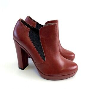 Paco Gil Red Leather High Block Heel Bootie Slip On Pull On Stretch Gore Women 6